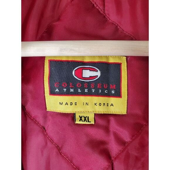 Vtg Colosseum USC Satin Bomber Insulated Varsity Jacket Mens 2XL Red Yellow Logo - Picture 2 of 16